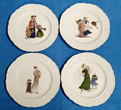 (4) Vtg Kate Greenaway Plates 10 1/4'' Limited Edition Hand Colored Lithograph