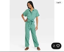 Universal Thread Green Sz 6 Casual Linen Blend Jumpsuit Boilersuit