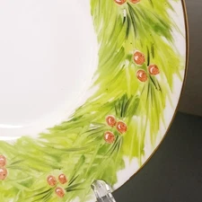 Vtg Set Of 2 Mistletoe Holly Berries Greenery 6" Saucers Plate Christmas Holiday