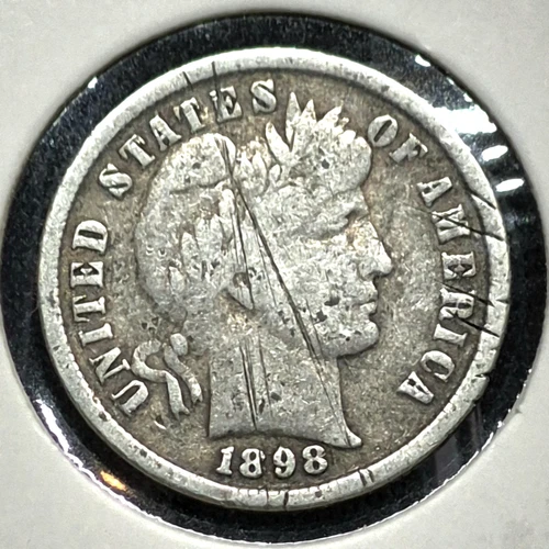 1898 Barber Dime 90% Silver Good Features Circulated Condition 10C