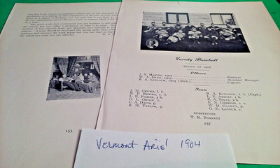 Rare University of VERMONT early 1900's Baseball Team Print Sheet Photos & Names