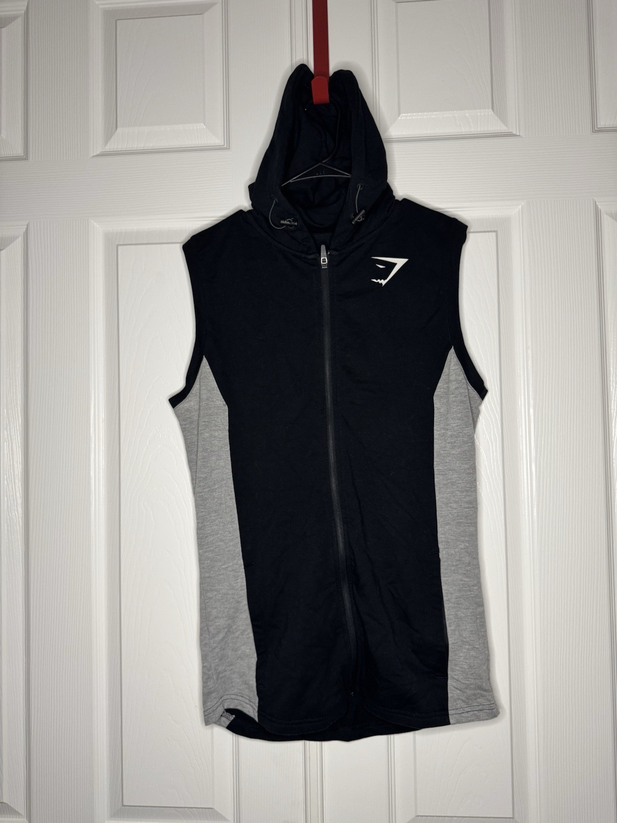 Gymshark Sleeveless Hoodie Mens Large Black Gray Zip Up Training Gym Vest