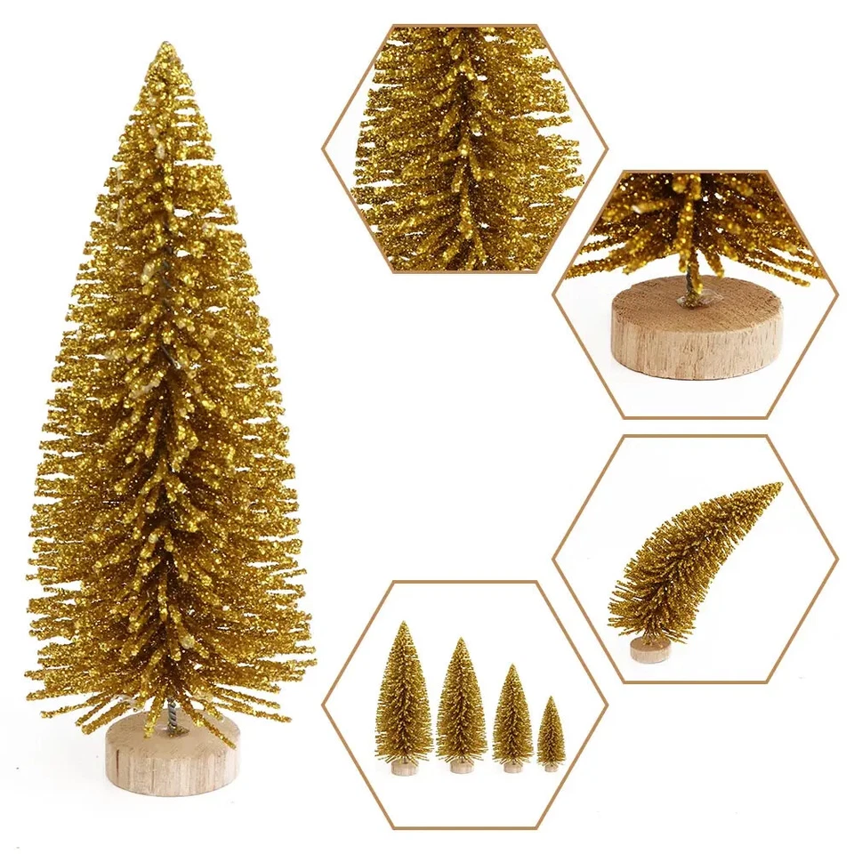 Artificial Mini Bottle Brush Trees Christmas Village Trees with Wood Base Sisal - Image 3 of 4