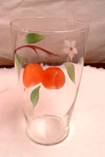 Vintage Tall Clear Vase with Hand Painted Orange Color Fruit 