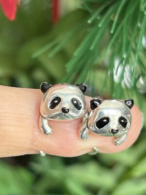 Sterling Silber Panda Einfädler Ohrringe schwarz Emaille, 1/2'' süß!, 925