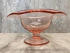 Rolled Edge Candy Dish  Cut Floral Etched  Design   Pink Depression VTG