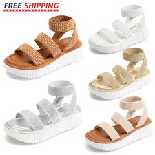 Kids Girls Chic Platform Wedge Sandals Ankle Straps Summer Beach Walking Sandals