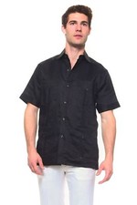 Mens Black Guayabera Shirt MC-1329- Mojito 100 Linen with Four Pockets S to 2XL