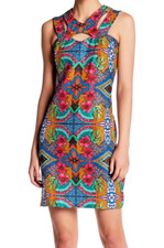 TAYLOR Double Strap Printed Dress Sz 10 Colorful Floral Flowers Tribal Boho