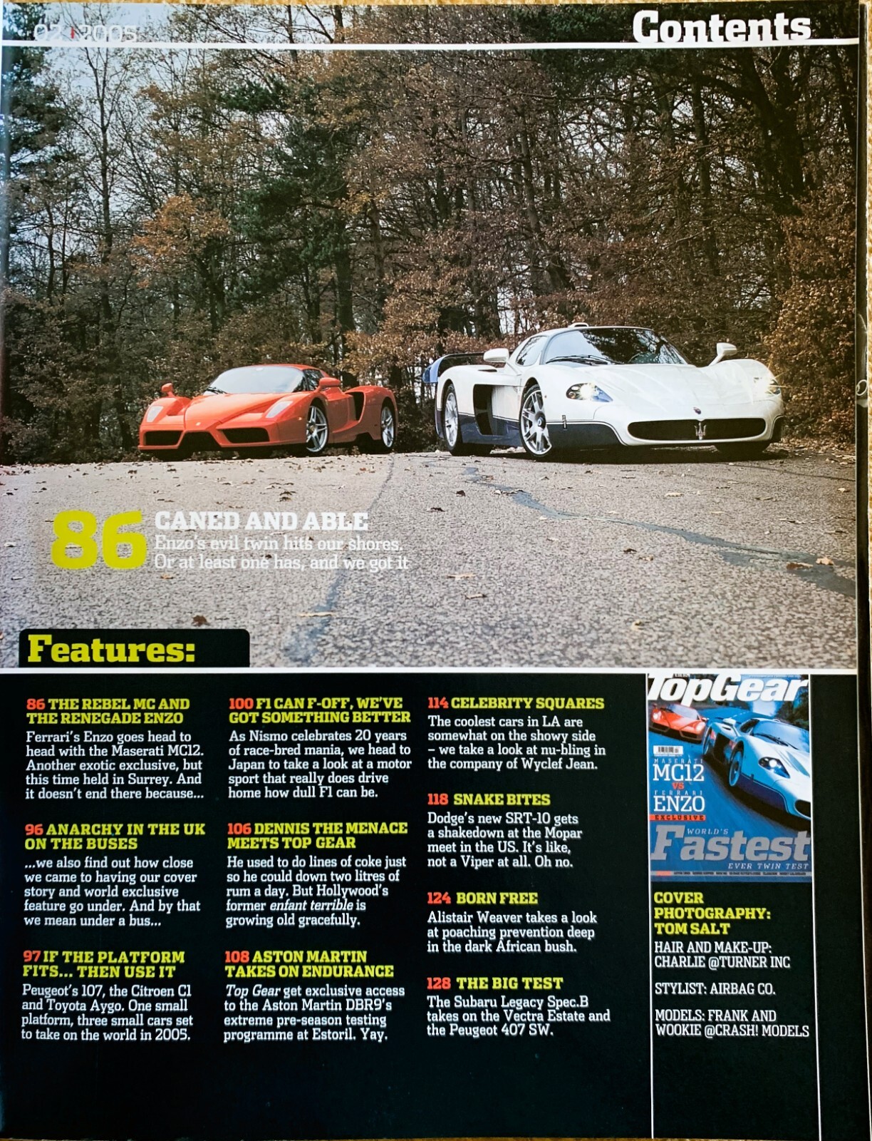 TOP GEAR MAGAZINE FEB2005 Ferrari Enzo, Maserati MC12, Aston DBR9