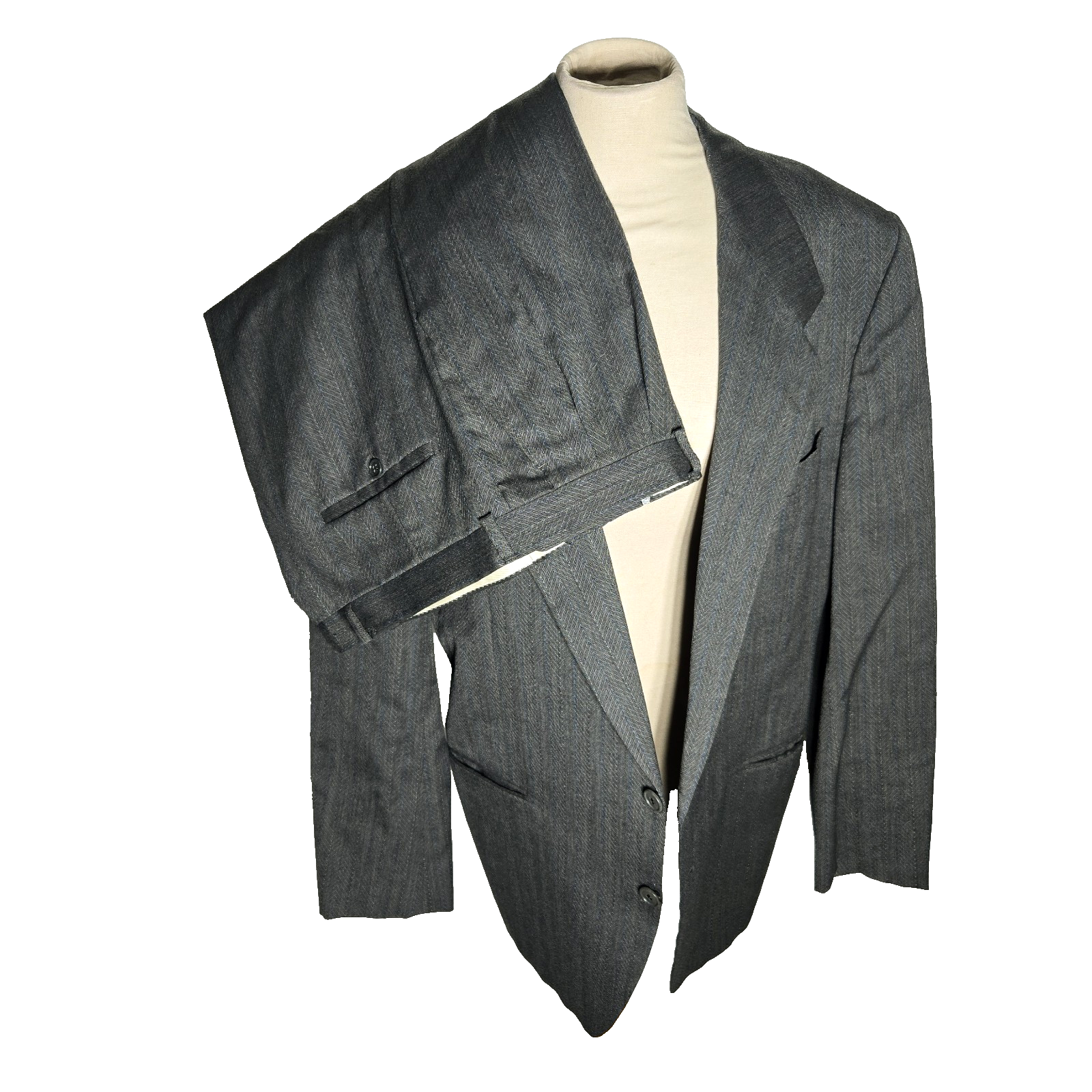 Yves Saint Laurent Tuta Lana Vintage Uomo Giacca Pantalone YSL 2 Pezzi Spina di Pesce 40