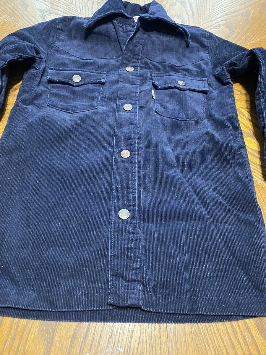 Vintage Levis USA Made White Tab Blue Corduroy Western Snap Button