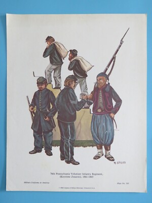 Orig. 1980 Color Print 76th Penn. Regiment Zouaves Civil War Military Uniforms