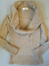 Old Navy Womens M Tan Drape Cowl Neck Sweater Soft Rayon Nylon Angora Blend EUC