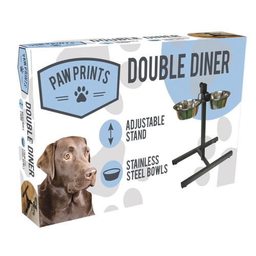 Stainless Steel Twin Pet Dog Food Water Bowls Set With Adjustable