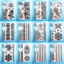 12 sheets/lot Henna lace temp tattoo black cover up tattoos on wrist