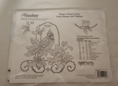 Herrschners Stamped Cross Stitch Kit Table Runner & Napkins Cardinal ...