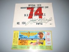 1974 Indy 58th 500 Mile Ticket Gordon Johncock Indianapolis In. Maintenance Pass