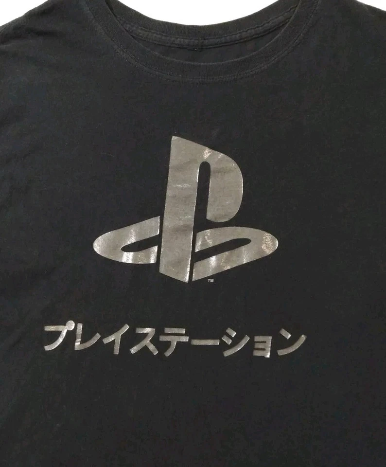 PlayStation Japan Shirt Silver Reflective Logo Video Game Console Tee Large Foto 2 de 4