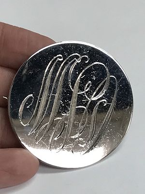 Signed BB Binder Brothers 925 Sterling Silver Monogramed Round Pin/Brooch