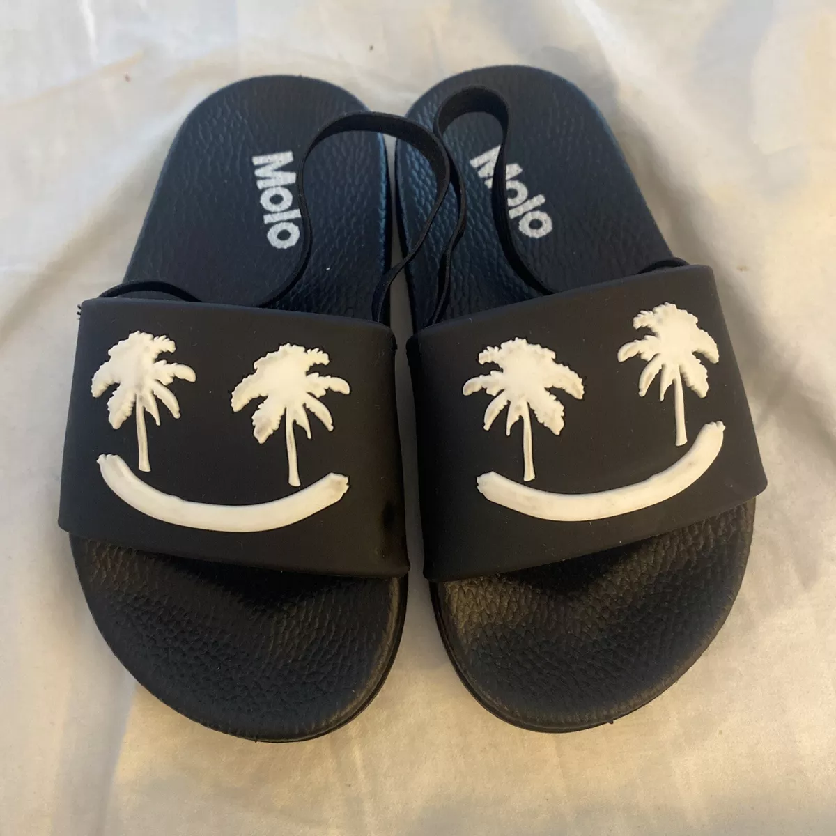 Molo Kids Boys Girls Size 25 26 EU Black White Palm Trees Flip Flops Sandals NEW
