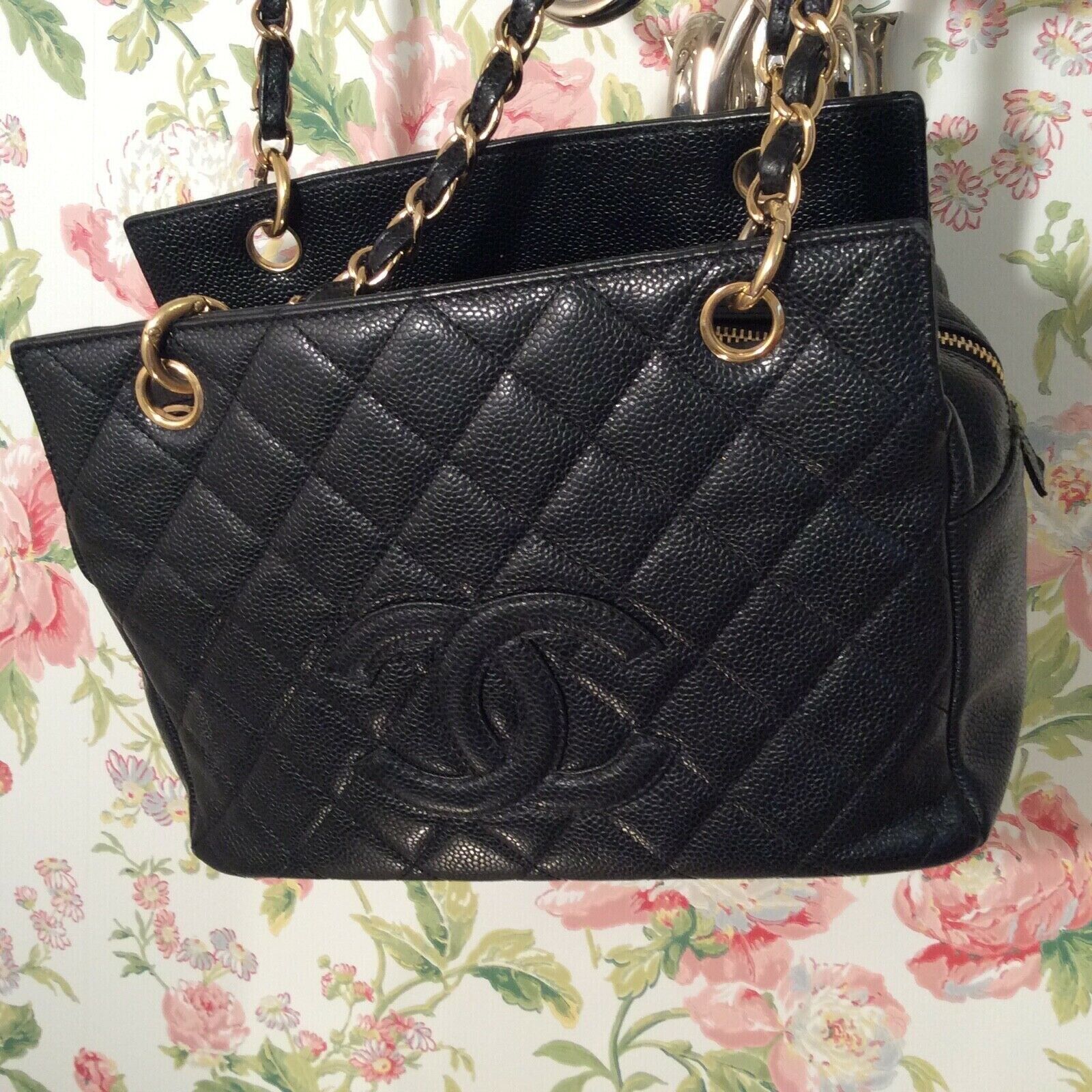 Chanel Medium Deauville Black caviar leather studded tote bag