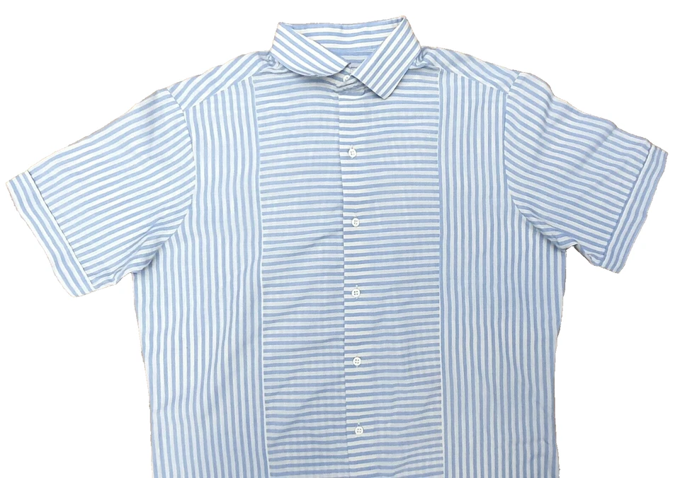 Van Heusen Vintage Hombre Manga Corta Azul Cielo Rayas Blancas Luz Camisa 102cm - Imagen 2 de 4