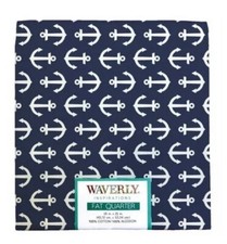 Waverly Inspirations Fabric, Fat Quarter 18"X 21", White Nautical Anchors/Blue B