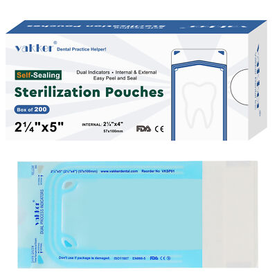 Vakker 1000pc 2.25'' x 5'' Self Sealing Dental Sterilization Pouches Autoclave Bag