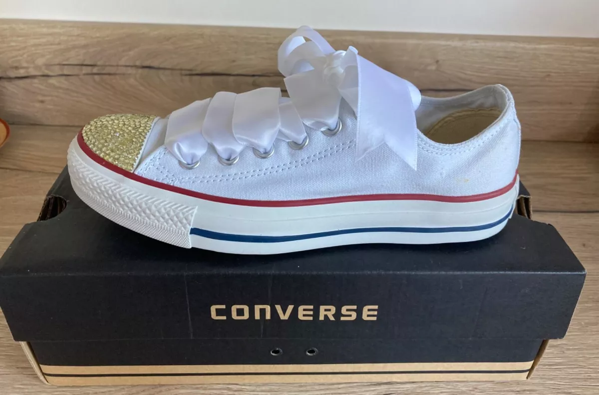 Converse All Stars White Low Top M7652 White Ribbon Laces UK5 EU37.5 New Box