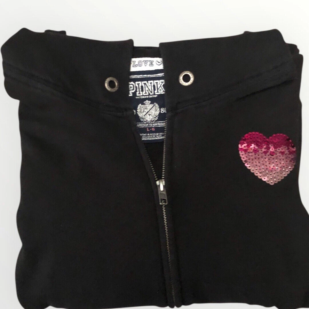 UNDERCOVER Victoria’s Secret ROSA Logo Donna Nero Full Zip Felpa Giacca Bling Vintage