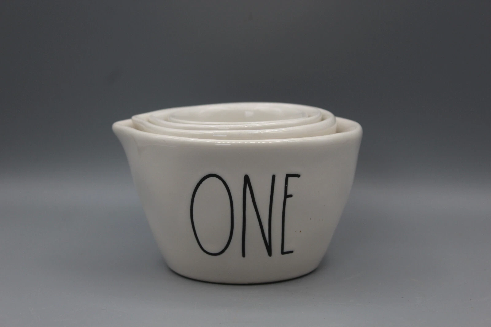 RAE DUNN White Ceramic Measuring Cups- Stacking, Set of 4 (1, 1/2, 1/3, 1/4)