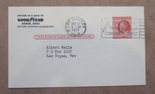 POSTAL CARD 1957 ADVERTISING "GOODYEAR TIRE & RUBBER CO." REPLACEMENT TIRE