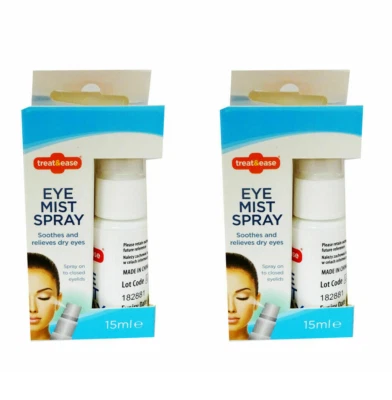 TREAT AND EASE Eye Spray 2 x 15ml Mist Eyelid Spray REFRESHING DRY TIRED IRRITATED SORE EYES