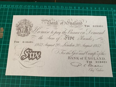 White £5 Pound Note 1952 20th August NOVELTY/replica Banknotes NO 2 ...