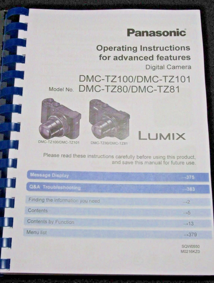 PANASONIC LUMIX TZ80 FOTOCAMERA STAMPATA MANUALE UTENTE MANUALE 406 PAGINE A5