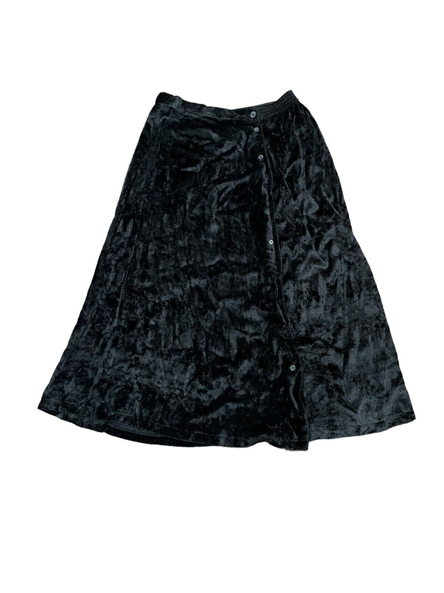 Elisabeth Liz Claiborne Maxi Skirt Womens Plus Sz 14 Black Crushed Velvet