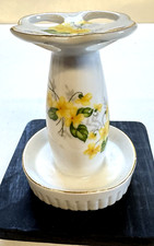 Vintage Cottage Core YELLOW Floral Toothbrush Holder with Gold Trim