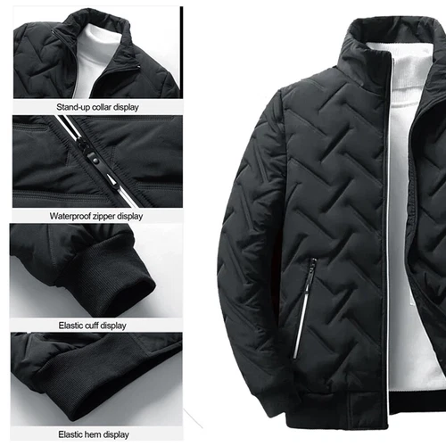 Mens Quilted Padded Bomber Jacket Biker Puffer Jacket Coat Warm Winter Zip Up - Picture 12 of 19