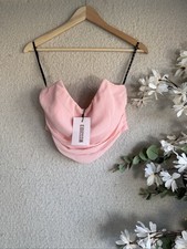Missguided Pink Satin Crop Top UK 12 Ruched Cowl Neck with Back Zip