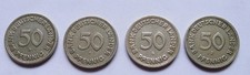 50 Pfennig Bank of German States, 4 circulation coins 1949 D F G J, not cleaned