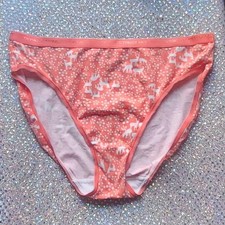 Vintage Victoria Secret 100 Cotton Hi Leg Brief Sz L Salmon Pink Reindeer Print