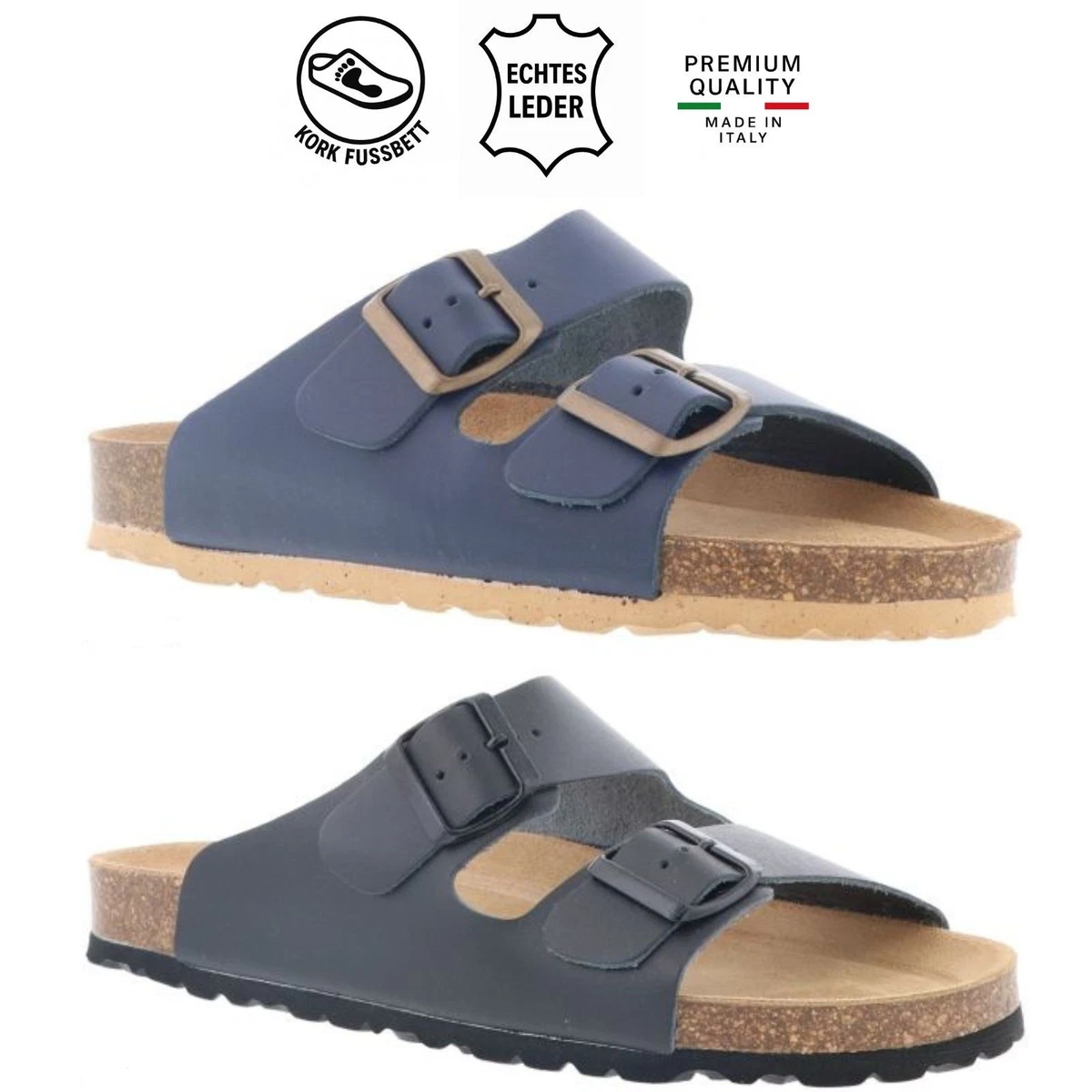 Damen Herren Pantolette Vista Echtleder Korkfußbett Memory Sandale Komfort 36–49