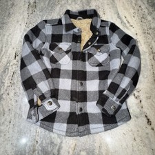 Eddie Bauer Kids 6/7 Small Gray Black Gingham Faux Fur Lined Jacket Snap Button