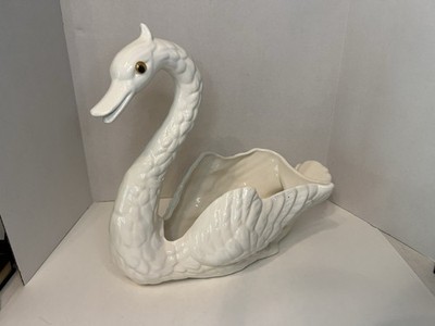 VTG Massive 20th Century White Ceramic Swan Centerpiece Planter 18 x17  