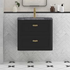 600/800mm Matt Nocturne Black Vanity Unit 2 Drawer Wall Hung Black Star Basin