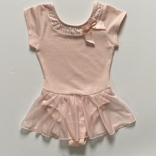 Pink Ballet Leotard Size 4 5 X- Small Light Pink Attached Skirt Bow Rhinestones