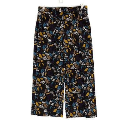 'S MaxMara Pants Womens 14 Multicolour Floral Wide Leg Cropped Twill Pockets