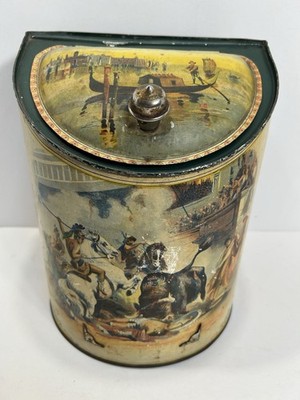 Vintage Painted Metal Countertop Store Display Tin, Biscuit Bin, Cookie Jar
