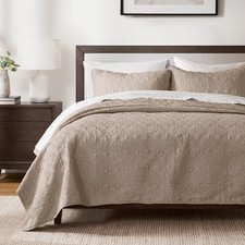 Madison Park Quebec Dusty Pale Khaki 3-Piece Quilted King Coverlet Set For